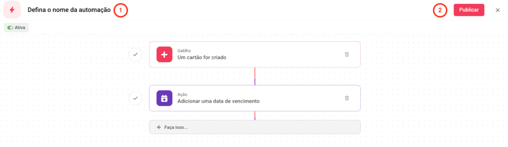 Tela de nomear e publicar a automação no Cange