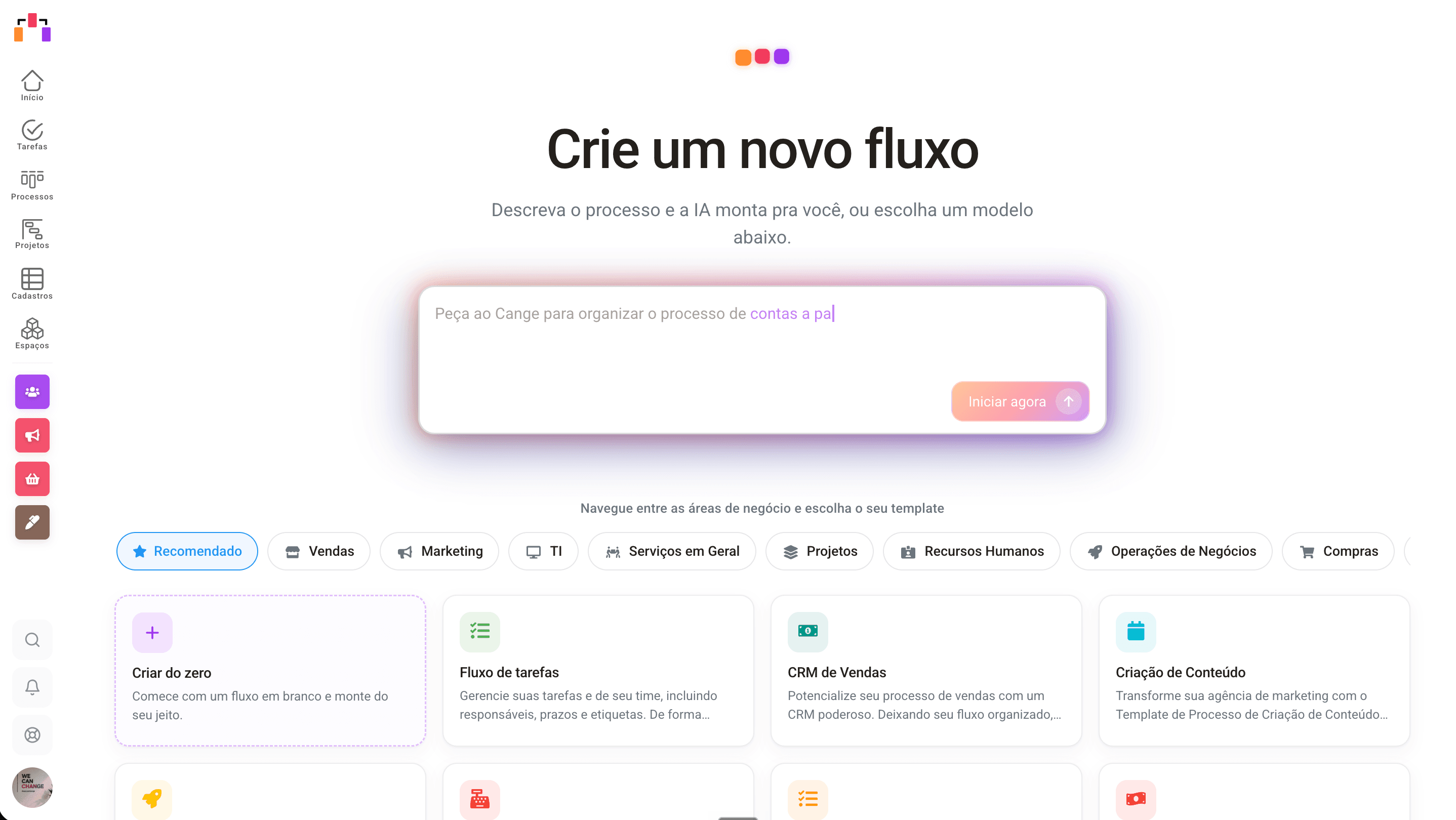 Cange IA, assistente que monta o fluxo de processo a partir de uma descrição em linguagem natural