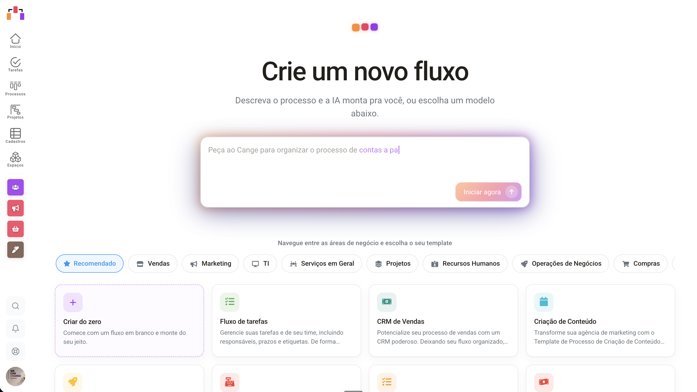 Construtor de processos no-code (montar fluxo de projeto de serviços)